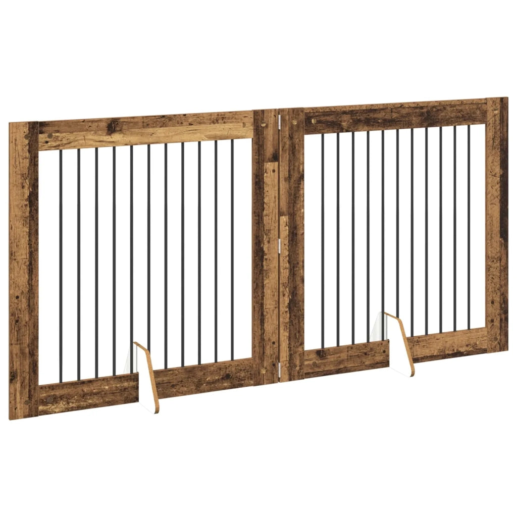 Cancello per cani con supporti 2 pz Legno antico 100 x 100 cm CFW1744251