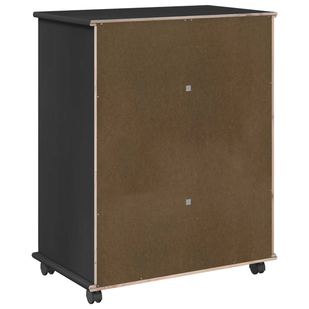 Mobile con Ruote Nero 63,5 x 39 x 79 cm Legno di Pino Massello 42028363