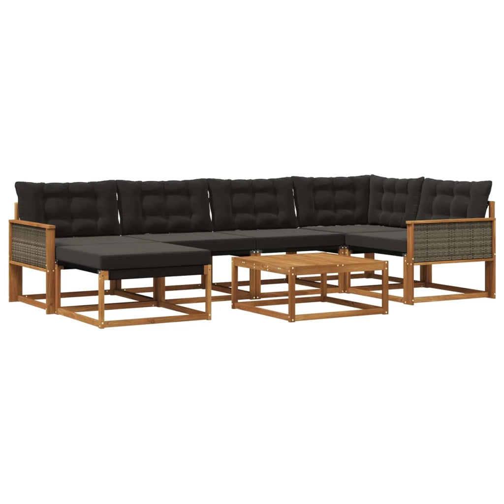 Set di divani da esterno con cuscino 7 pcs Naturale e Nero