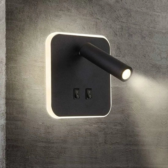 Lampada da parete per camera, lampada da parete per corridoio con interruttore, lampada da parete per stanza con schermo quadrato, 3W + 10W, colore nero