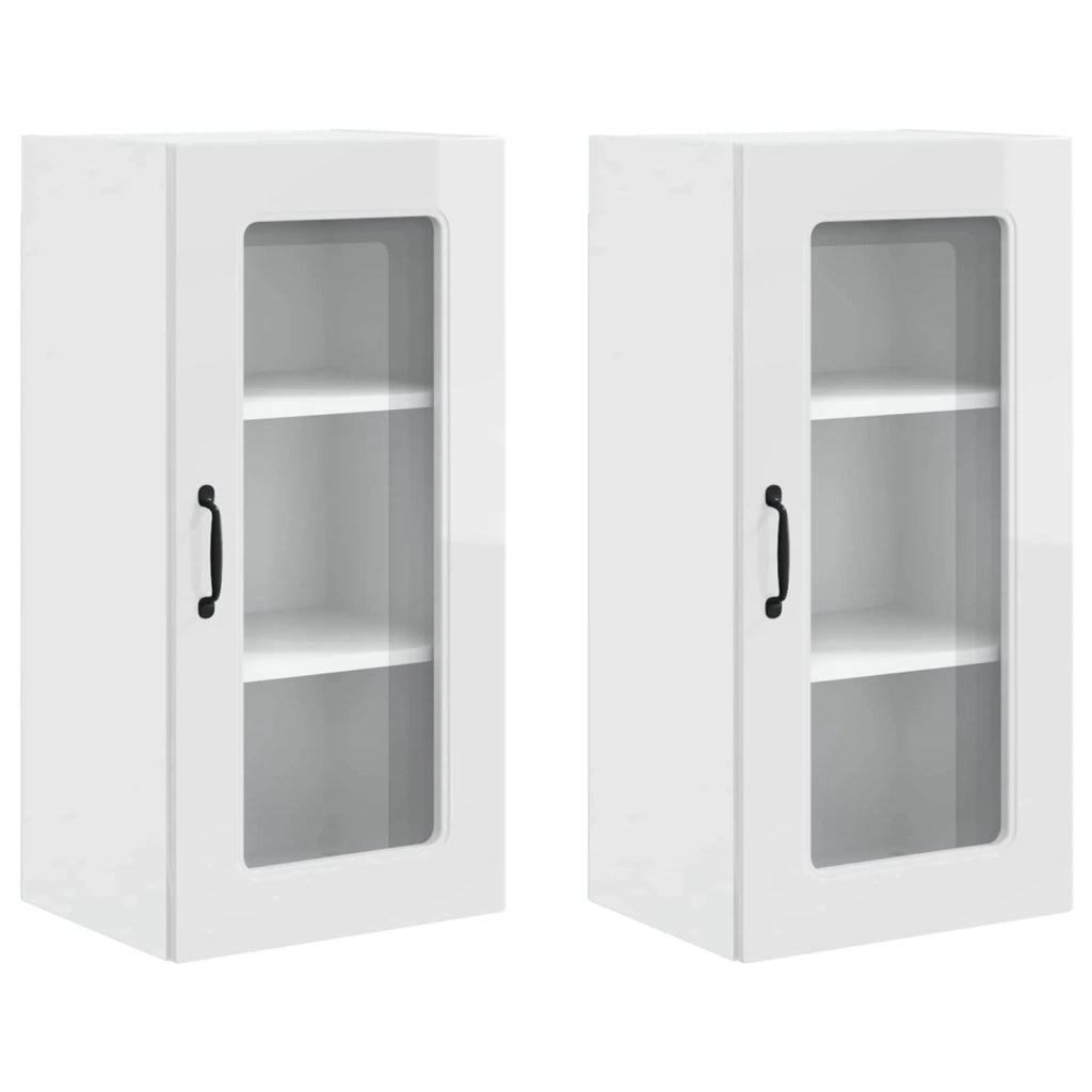 Set di 2 pensili da cucina minimalisti e funzionali 40 x 31 x 80 cm in legno composito bianco lucido 02_0053672