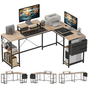 Scrivania Angolare Modulabile 168-240 cm ¨C Xylo ¨C Legno Rovere, Ripiani Regolabili, Supporto Monitor