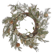 Ghirlanda di natale verde oro materiale sintetico 45 cm pigne palline di neve design tradizionale rotondo