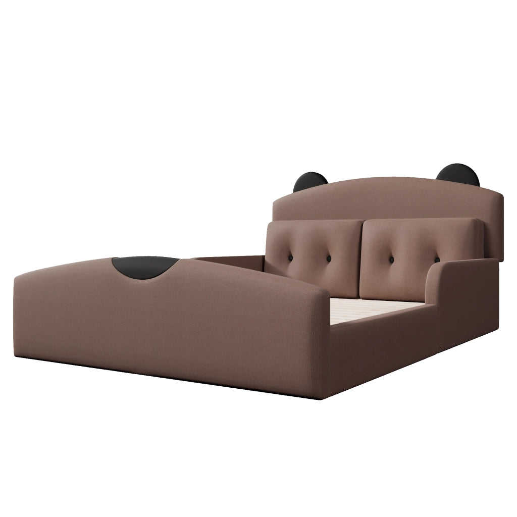 Letto 140x200 cm - Lenzuola di lino,Testiera imbottita,Include 2 cuscini decorativi,Color caff¨¨