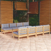 Set Divani da Giardino 9 pz con Cuscini Grigi Massello di Pino cod mxl 38653