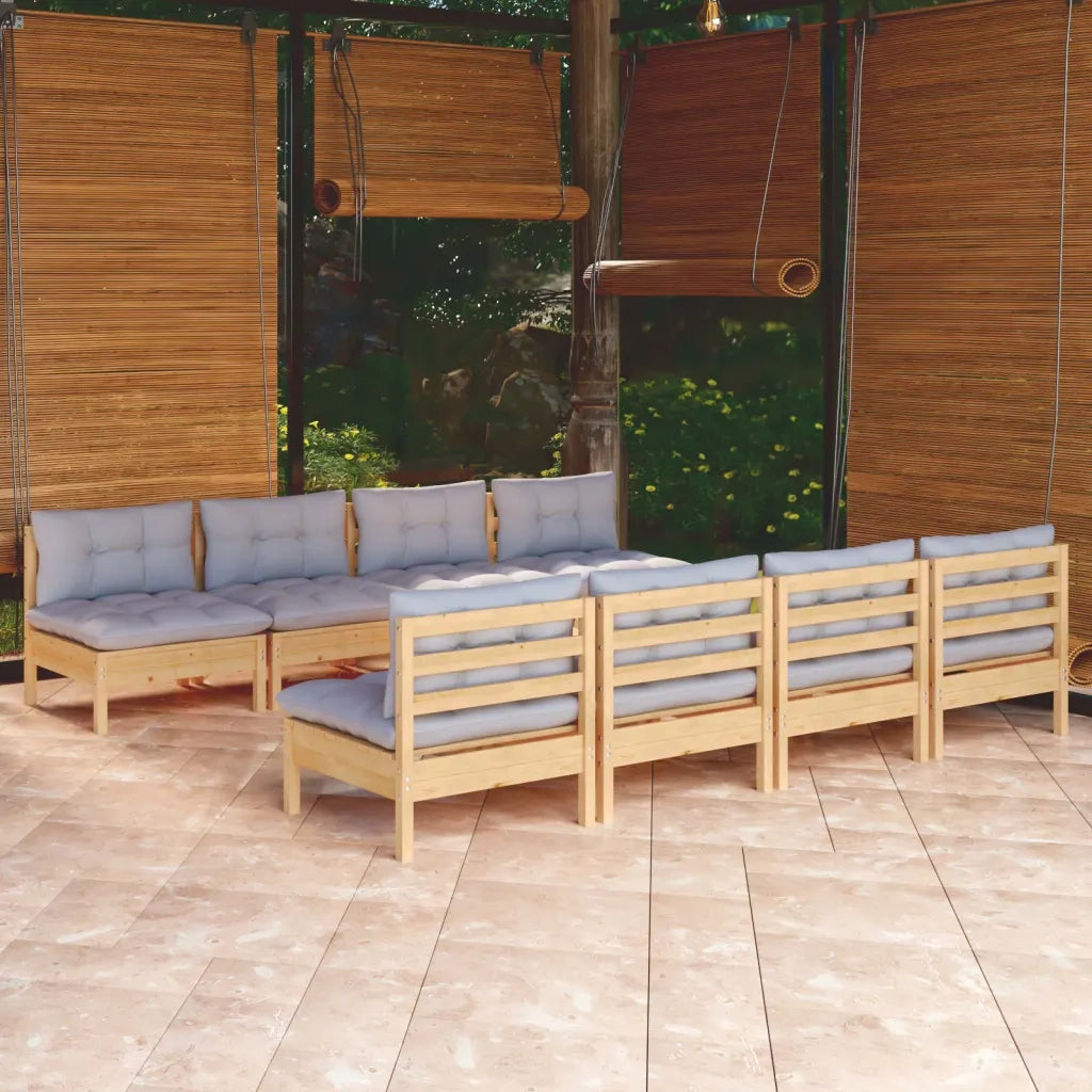 Set Divani da Giardino 9 pz con Cuscini Grigi Massello di Pino cod mxl 38653