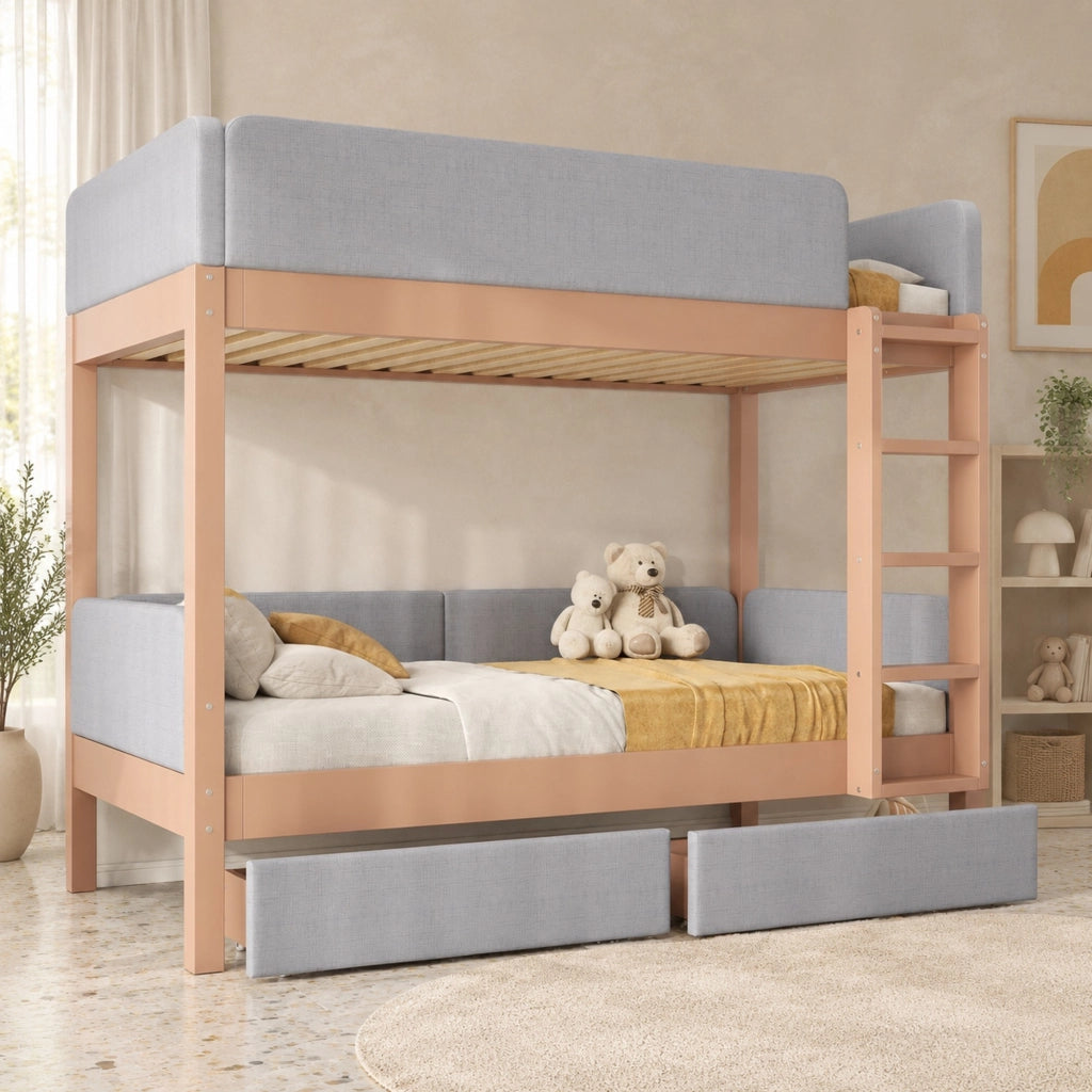 Letto a castello per bambini 90x200 cm grigio e naturale