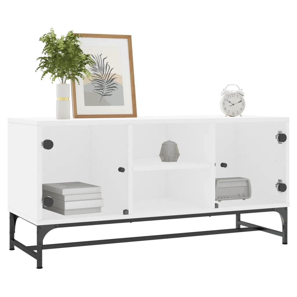 Mobile Porta TV con Ante-Mobile per TV-Credenza TV in Vetro Bianco 102x37x50 cm
