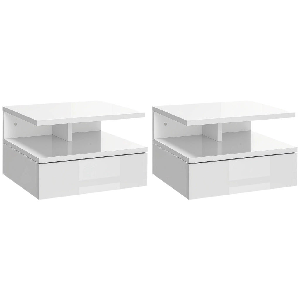 Comodino a muro con cassetto scorrevole ¨C zephmum ¨C bianco 35x32x22.5 cm