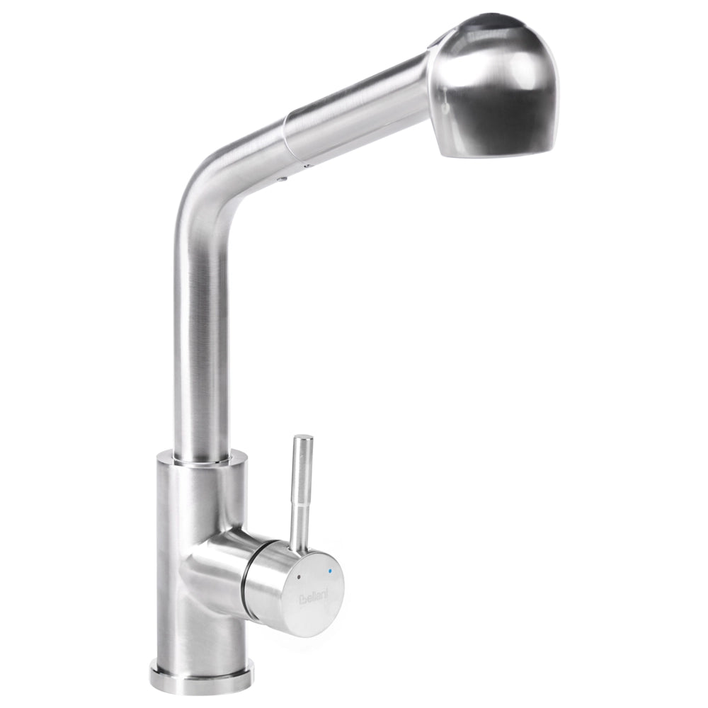 Rubinetto da cucina estraibile in acciaio inossidabile con soffione a molla argento design moderno