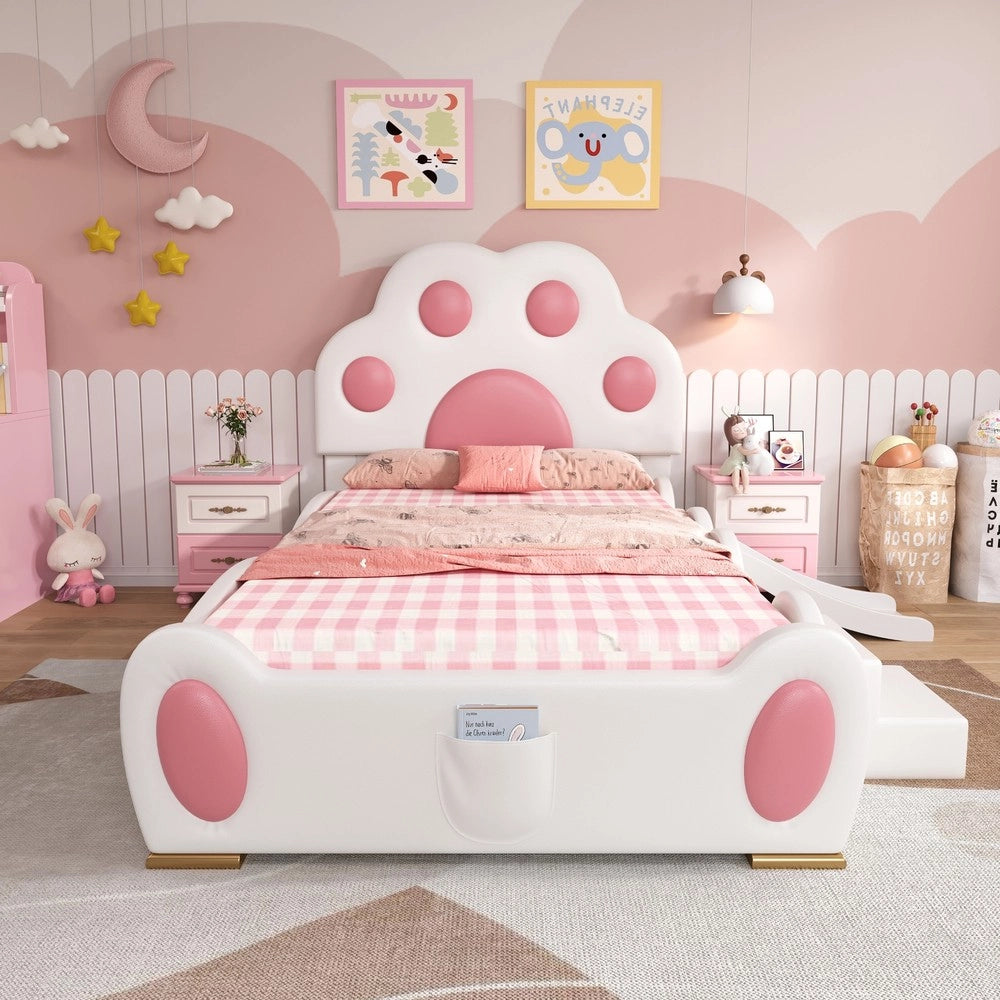 Letto Imbottito Singolo per Bambini con Scivolo ¨C MINIMAL ¨C Bianco e Rosa, 90x200cm
