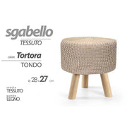 Trade Shop - Pouf Sgabello Poggiapiedi Gambe In Legno Tessuto Tortora 28x27 Cm Tondo 827716 -