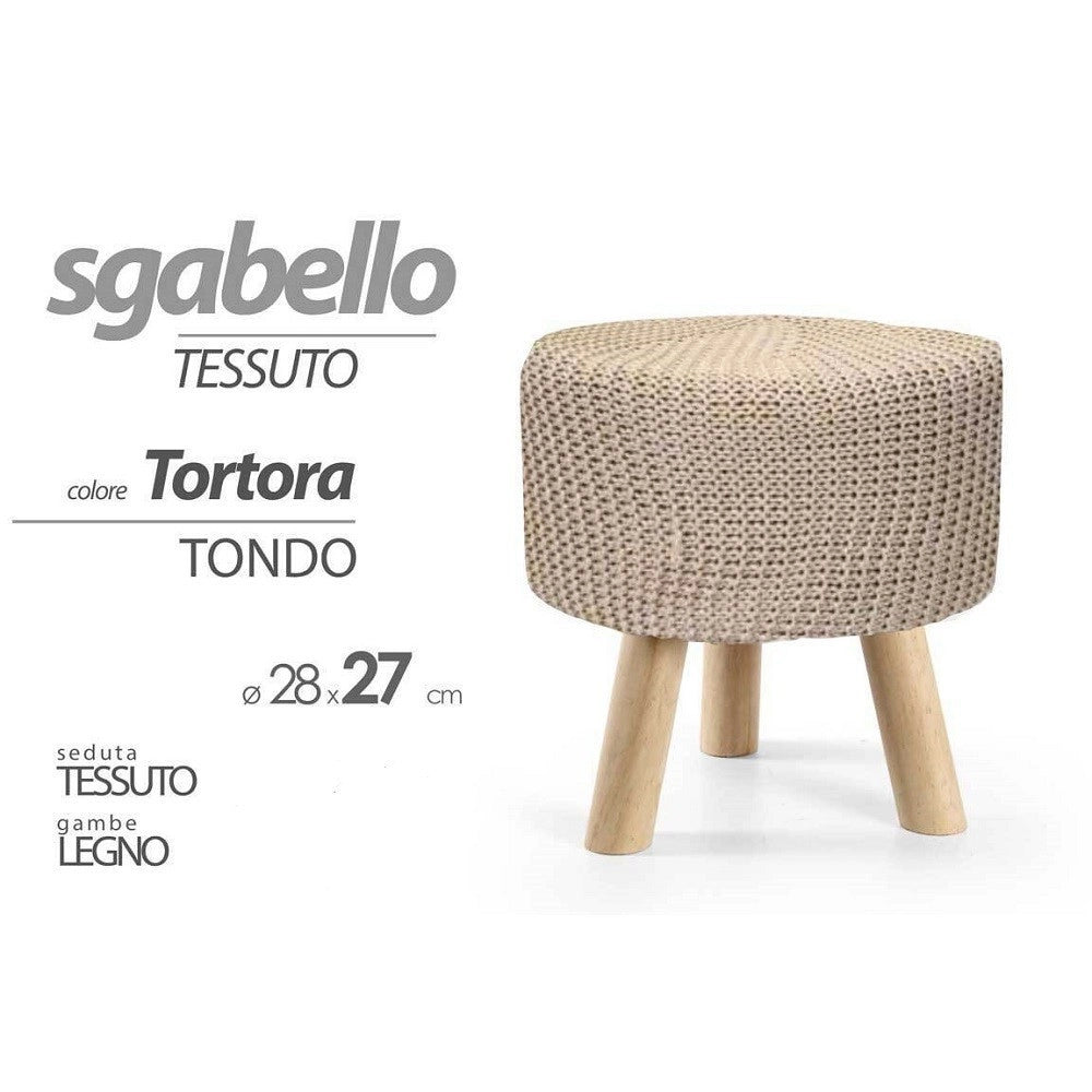 Trade Shop - Pouf Sgabello Poggiapiedi Gambe In Legno Tessuto Tortora 28x27 Cm Tondo 827716 -