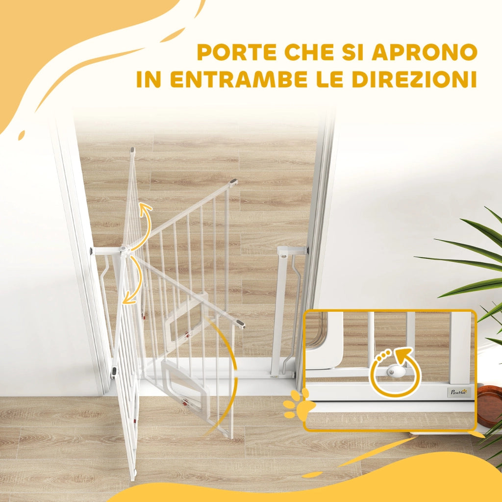 Cancello per Cani e Gatti ¨C zephmum ¨C Acciaio e ABS, Bianco, 75-85x2x76 cm