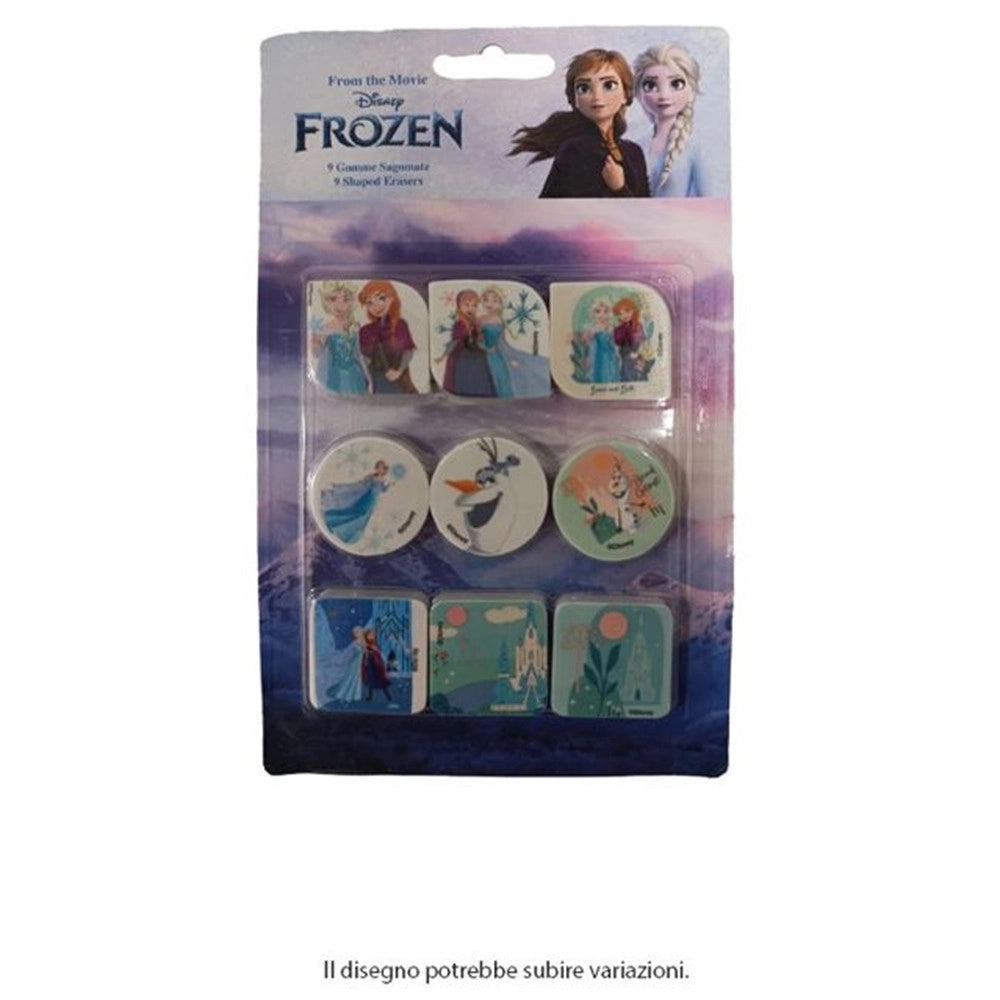 Trade Shop - Kit Gomme Per Cancellare 9pz Sagomate Tema Frozen Cancelleria Per Bambine Scuola 955340 -