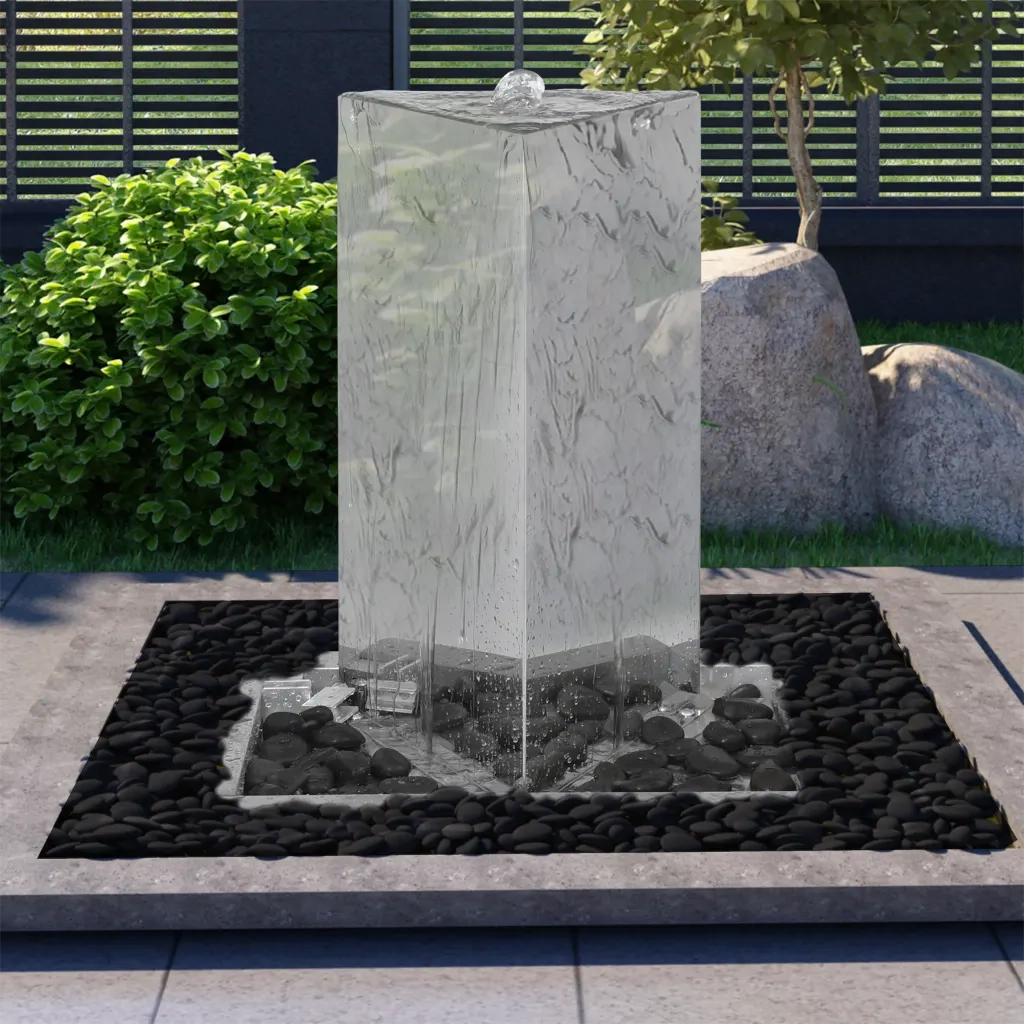 Fontana da Giardino con Pompa in Acciaio Inox 76 cm Triangolare 48096