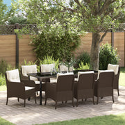 Set da pranzo da giardino 9 pezzi con cuscini marrone in rattan polimerico