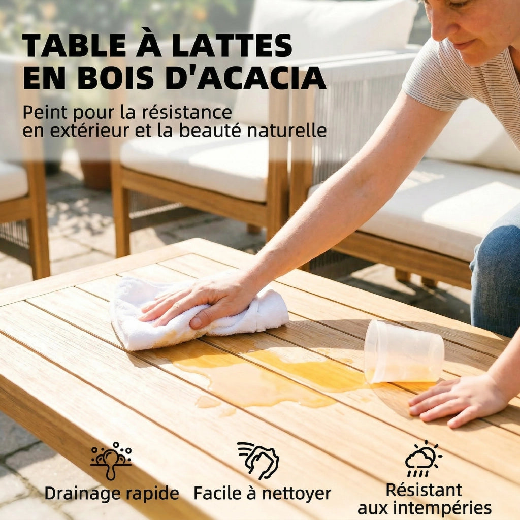 Set Giardino 4 Pezzi Legno Acacia Cuscini Esterni ¨C zephmum ¨C Corde Tessute Naturali