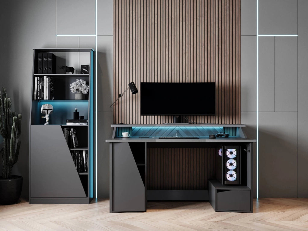 Libreria Avena, Scaffale da gaming, Mobile portalibri, Biblioteca, 72x34 h185 cm, Nero