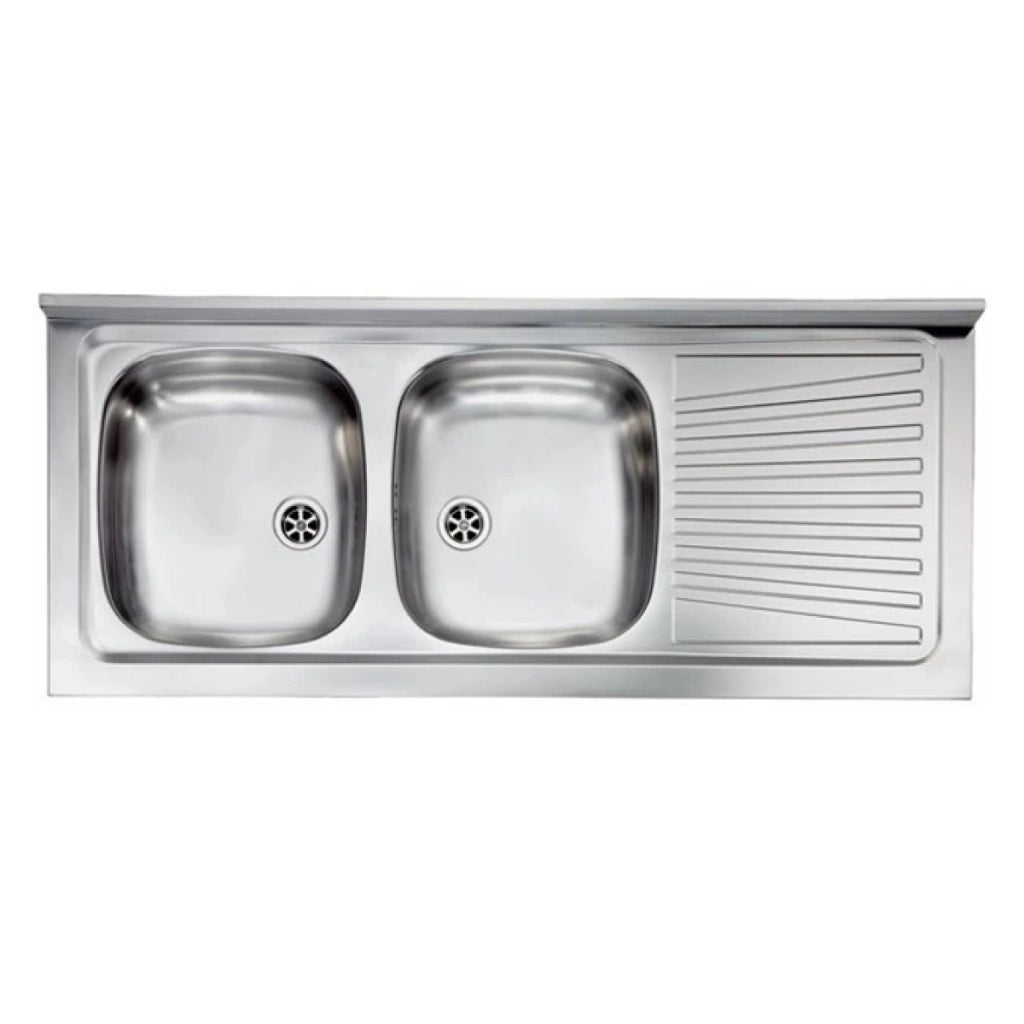 LAVELLO CUCINA DA APPOGGIO IN ACCIAIO INOX 2 VASCHE CON GOCCIOLATOIO MODELLO MONDIAL - CM.120x50 VASCA SINISTRA - PROFONDITÀ VASCA: 15 CM  - HID