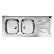 LAVELLO CUCINA DA APPOGGIO IN ACCIAIO INOX 2 VASCHE CON GOCCIOLATOIO MODELLO MONDIAL - CM.120x50 VASCA SINISTRA - PROFONDITÀ VASCA: 15 CM  - HID