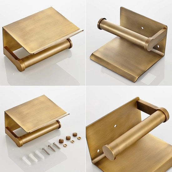 Supporto per carta igienica con pannello, supporto per carta igienica con pannello, adesivo 3M, alluminio (oro bronzo)