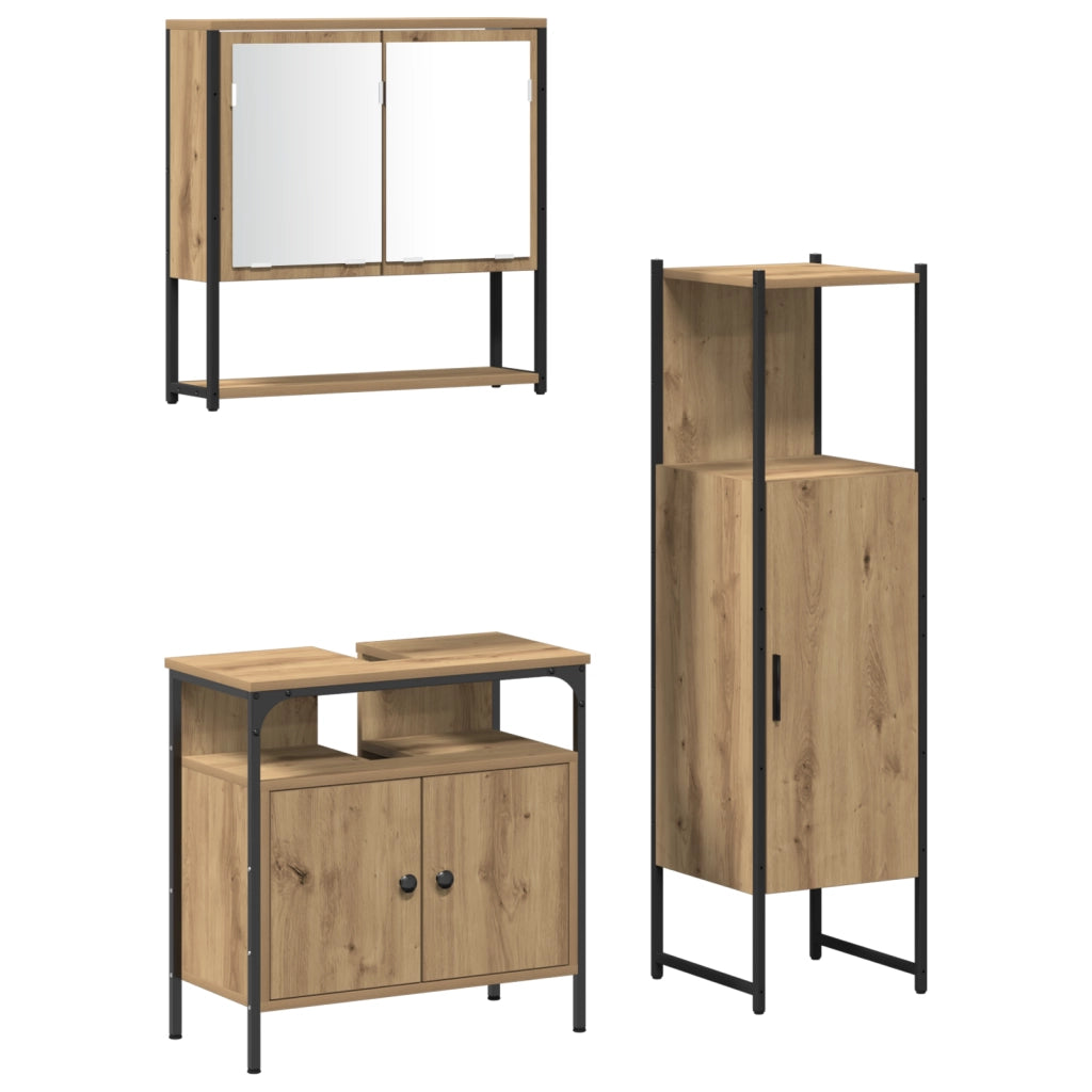 Set di Mobili da Bagno in 3 Pezzi Rovere Artigianale Legno Ingegnere