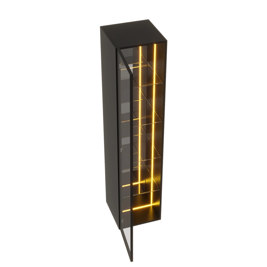 Vetrina con Ante in Vetro Temperato e LED ¨C MINIMAL ¨C Nero, 30x30x160 cm