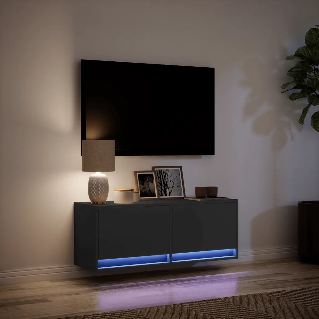 Mobile TV a Parete con Luci LED Nero 100x31x35 cm 852363