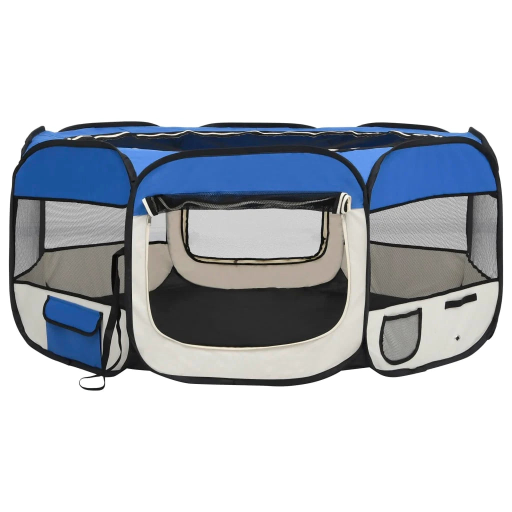 Box pieghevole per cani con borsa per il trasporto 145 x 145 x 61 cm blu 02_0001726