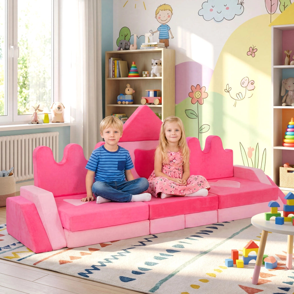 Divano da gioco bambini 14 pezzi modulari in schiuma per arrampicata, Divano morbido con coperture lavabili per cameretta 3+ anni