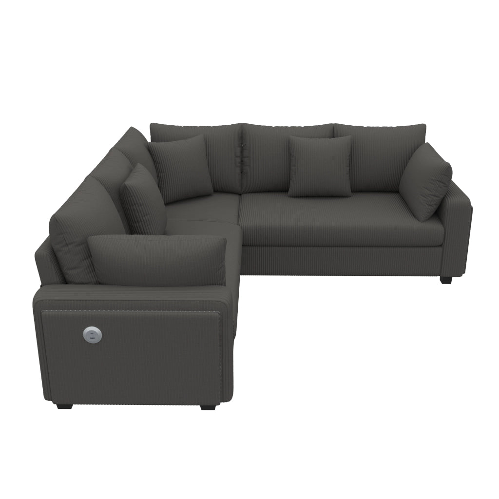 Divano angolare L 198x198 cm in corduroy grigio con LED; USB e USB-C