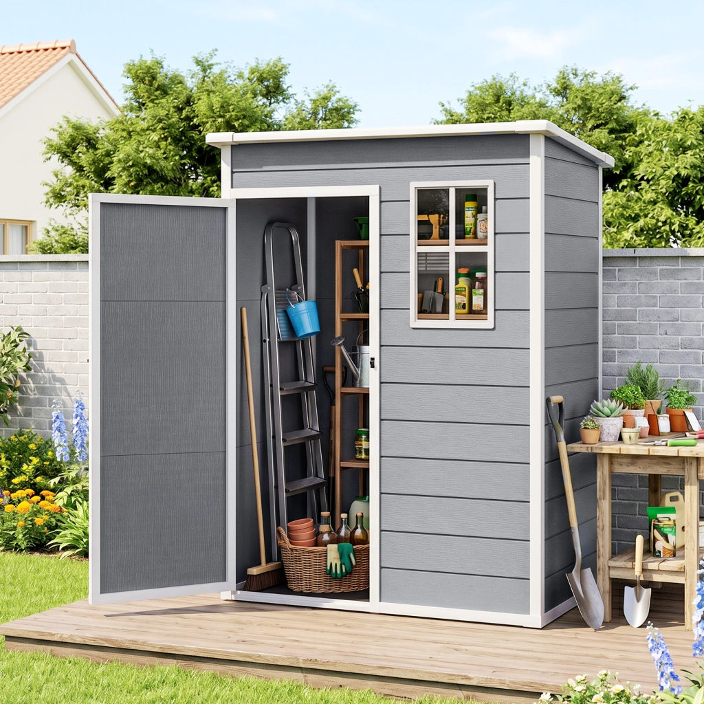 Casetta da giardino in plastica ¨C zephmum ¨C grigio 151x92x193cm