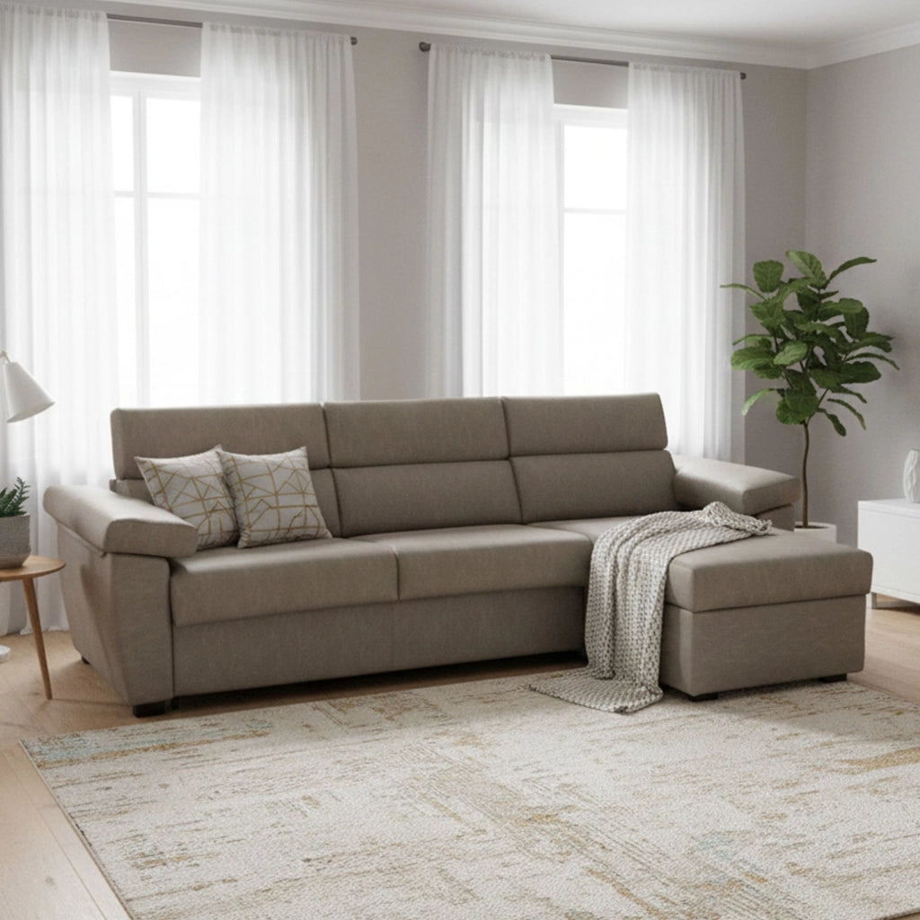 Tolle, Divano Letto con Penisola Sfoderabile Made in Italy, 285x160 cm Grigio Tortora