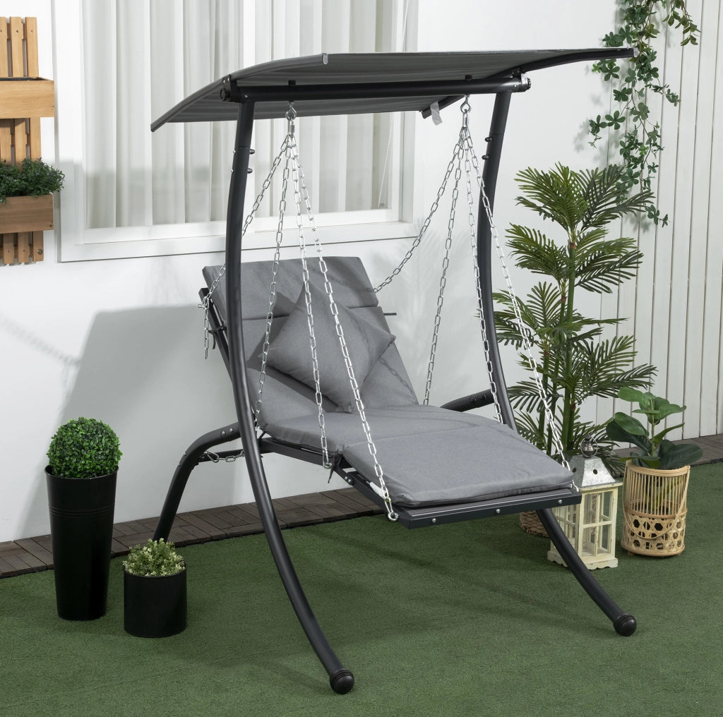Altalena da giardino a 2 posti con tettuccio inclinabile; 108x145x169 cm; grigio scuro in acciaio
