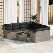 Set di divano da giardino  da 9 pezzi con cuscini Grigio chiaro Polyrattan
