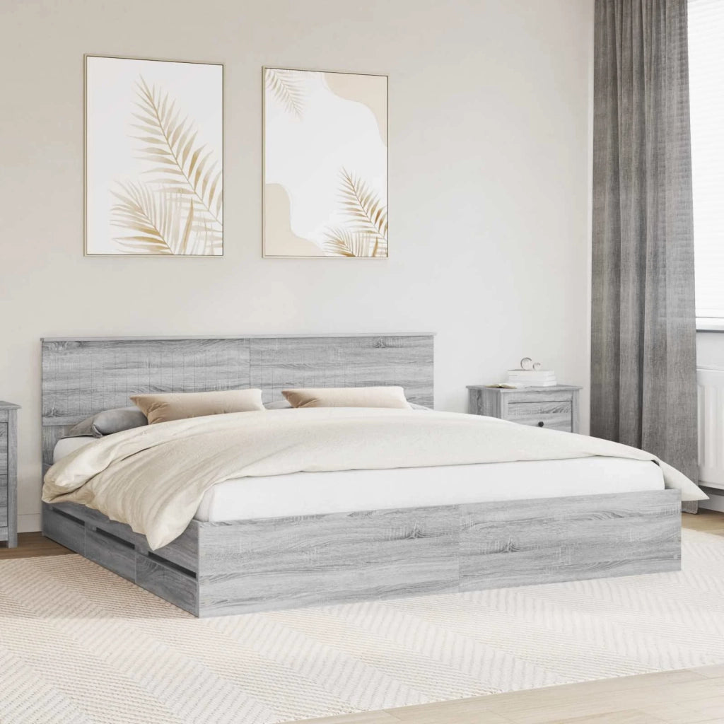 Struttura del letto con cassetto-Giroletto con contenitore-Rete del Letto Grigio Sonoma 200 x 200 cm 151791