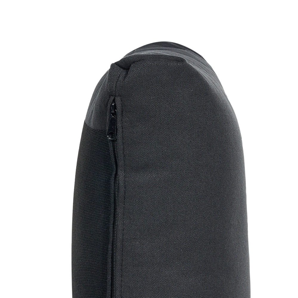 Divano componibile 4 posti imbottito in tessuto nero con gambe nere schienale imbottito lato sinistro con pouf stile moderno