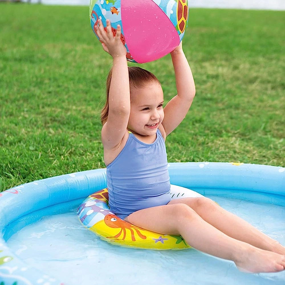 Trade Shop - Piscina Gonfiabile Beswtay Per Bambini 2 Anelli Colorati Con Ciambella E Pallone -
