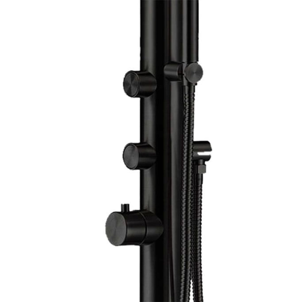 SINED Doccia Esterna Inox Nero Opaco con Miscelatore e Doccetta Corpo in Acciaio AISI 316L Fusto Ø 6 cm Ingresso Acqua Calda e Fredda Dal Basso 221 cm Modello DOCCIA BUDONI NERA
