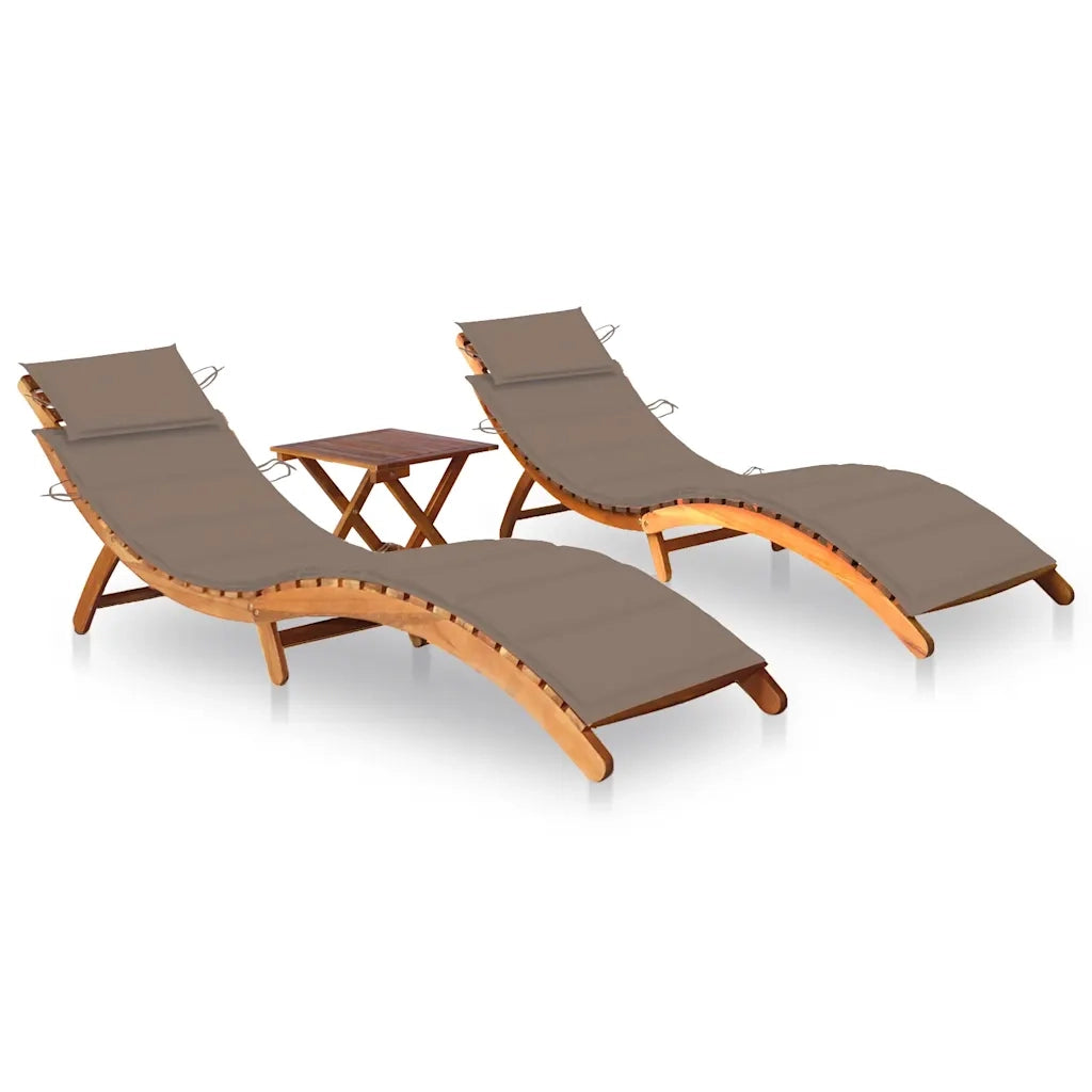 Sdraio 2 pz con Tavolo e Cuscini in Legno Massello di Acacia cod mxl 75552