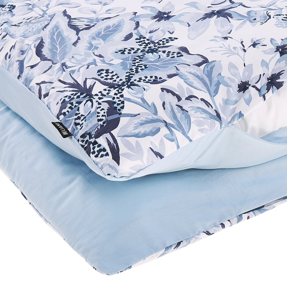 Set copripiumino e federa in misto cotone bianco e blu motivo floreale 135 x 200 cm Camera da letto moderna Boho