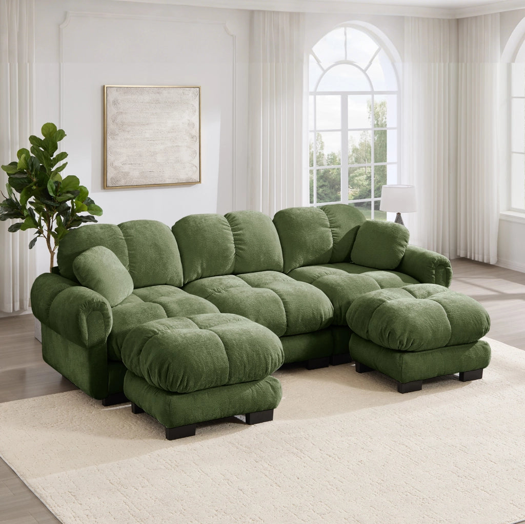 Divano modulare in ciniglia verde 260x149x90 cm