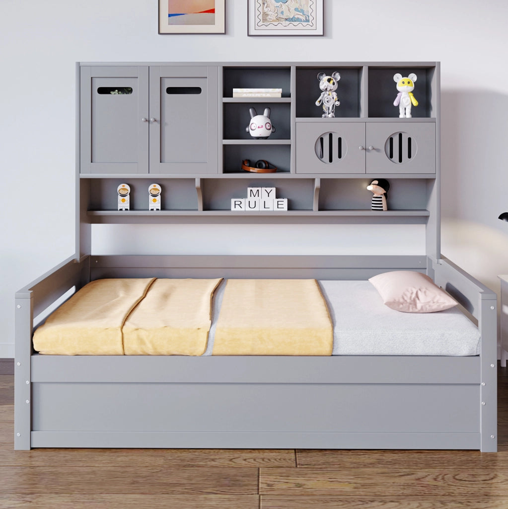 Divano letto singolo 90x200 cm con contenitore idraulico; in legno; grigio