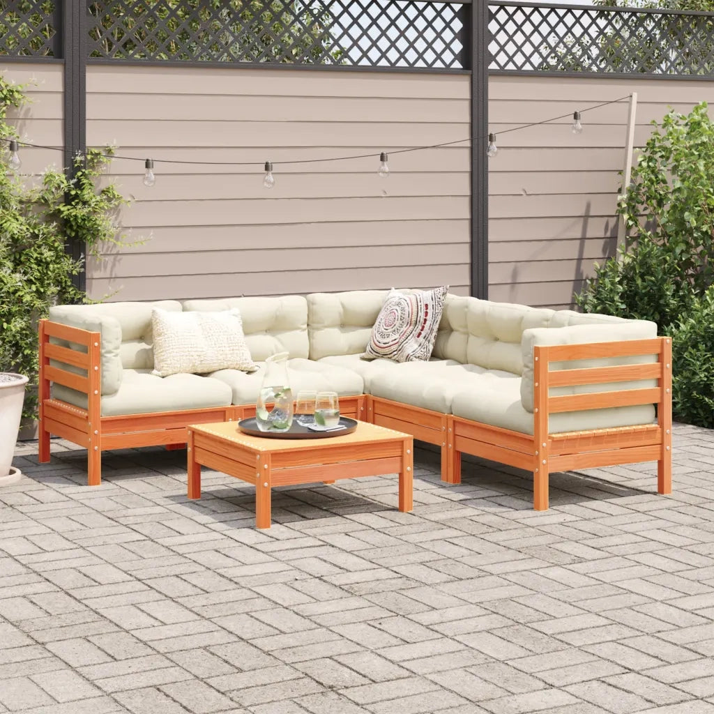 Set Divani Giardino 6pz con Cuscini Marrone Cera Massello Pino 3299449