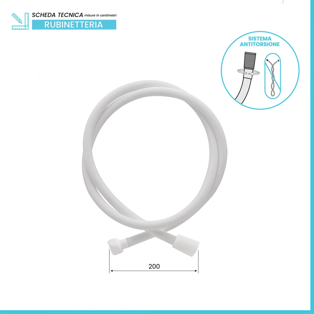 Laccio doccia 200 cm in silicone bianco antitorsione Hidra