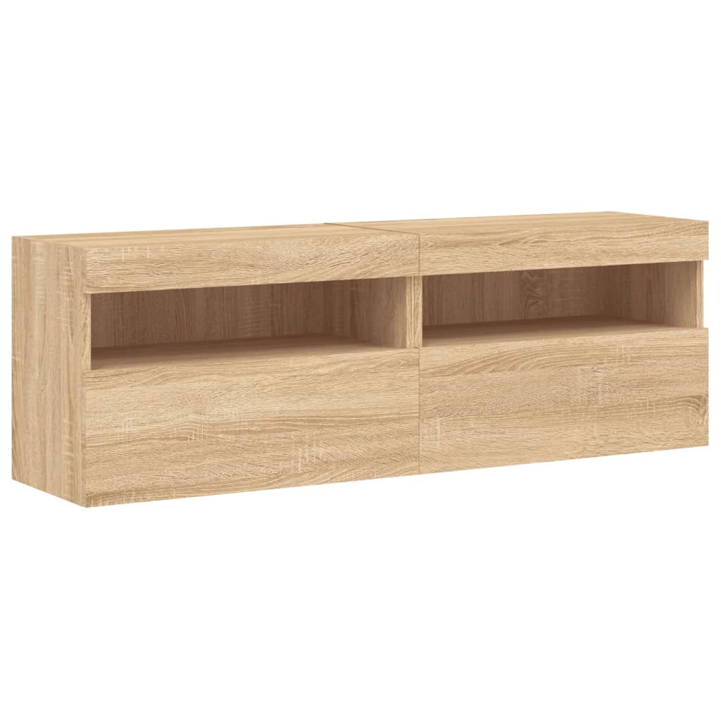 Set di mobili da 8 pezzi comprensivo di armadio credenza mobile TV per soggiorno camera da letto e sala da pranzo montaggio a parete con luci a LED finitura rovere Sonoma marrone 02_0025378