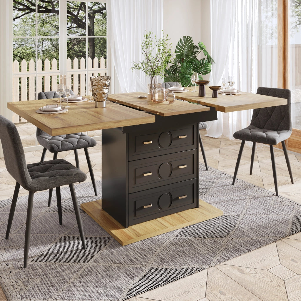TAVOLO DA PRANZO ALLUNGABILE 110-140x80x75 cm MDF E METALLO NATURALE