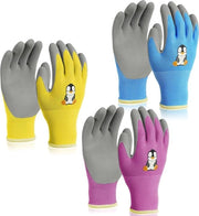 Manichini per bambini - 3 paia di guanti di sicurezza con punti PVC morbidi - comodi, respiranti, antiscivolo, flessibili - per giardinaggio e campeggio (età 5-7)