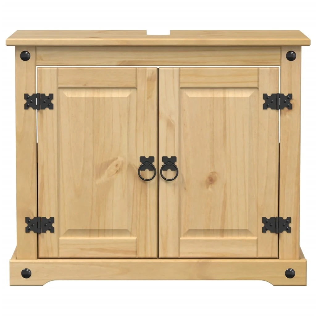 Mobile lavabo grande con spazio di stivaggio 73 x 33 x 60 cm in legno massello di pino finitura miele 02_0056358